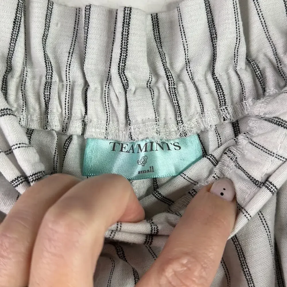 TEA MINTS White Black Striped Linen Elastic Tie Waist Shorts Size‎ Small